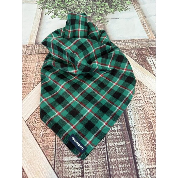 Lands End Green Plaid Cotton Dog Medium  Bandana Festive Holiday 5874874 Pet - Picture 1 of 10